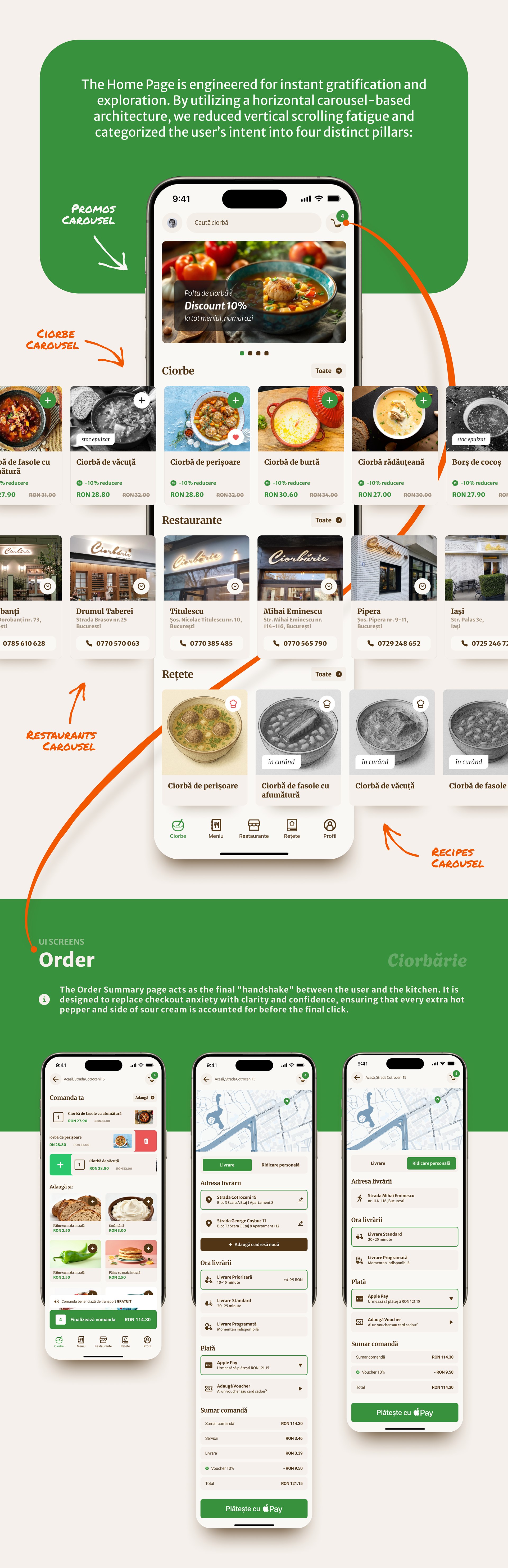 Ciorbarie — home and ordering screens