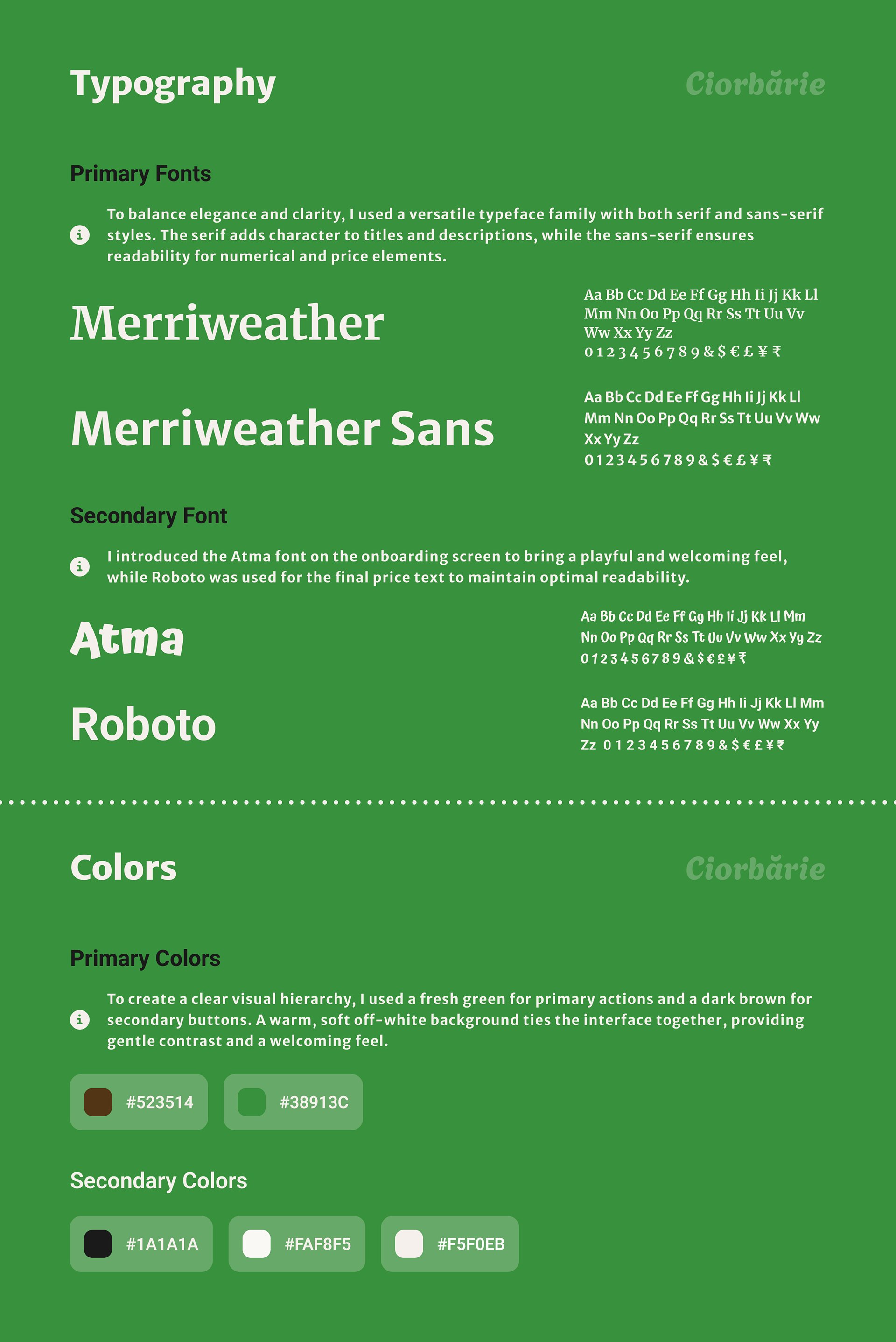 Ciorbarie — typography and colours