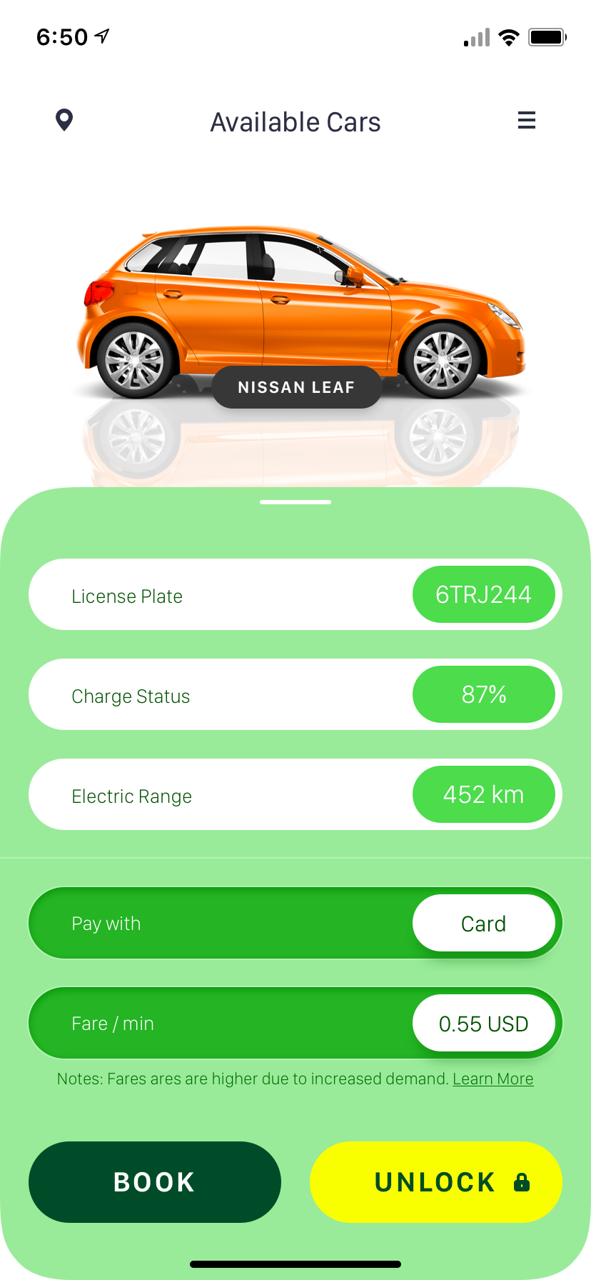 Electric Car Sharing App UI Concept — Variation 2