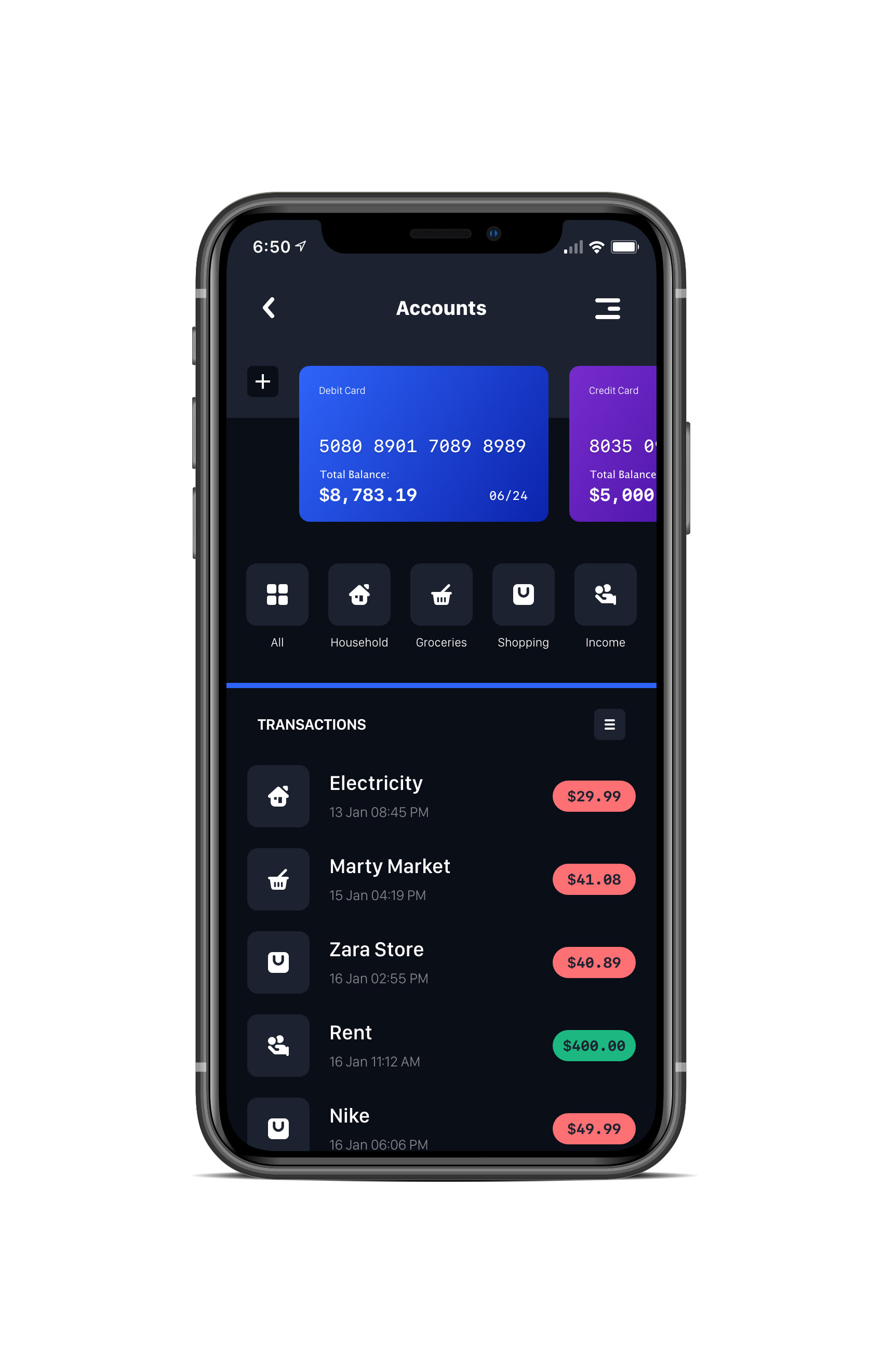 Finance App UI Concept — Variation 1