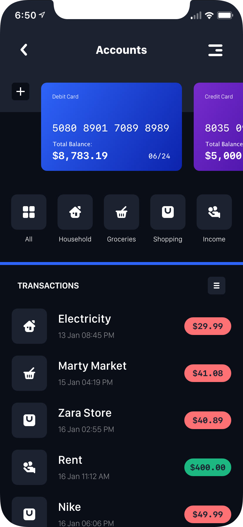 Finance App UI Concept — Variation 2