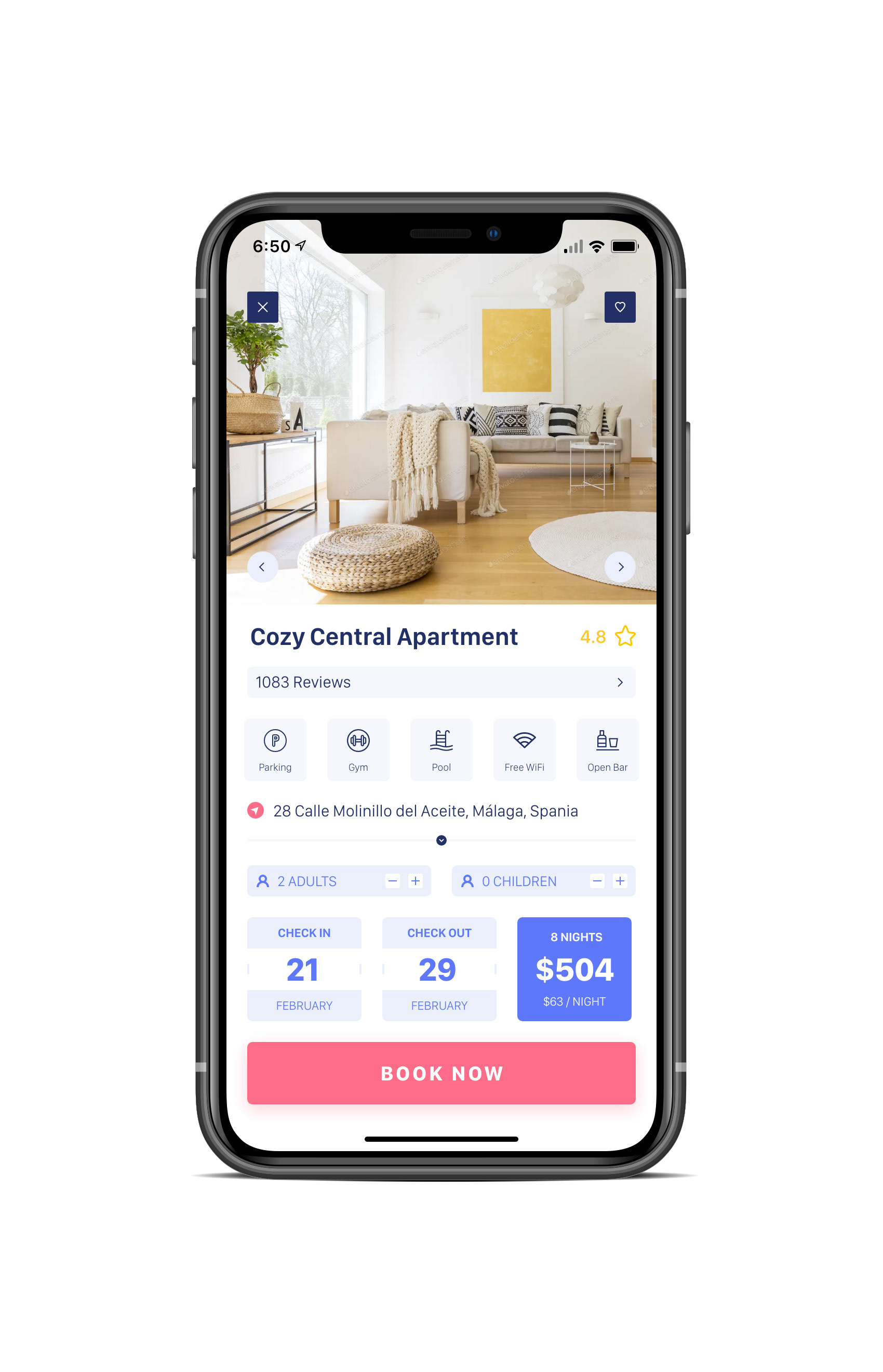 Hotel Booking App UI Concept — Variation 1
