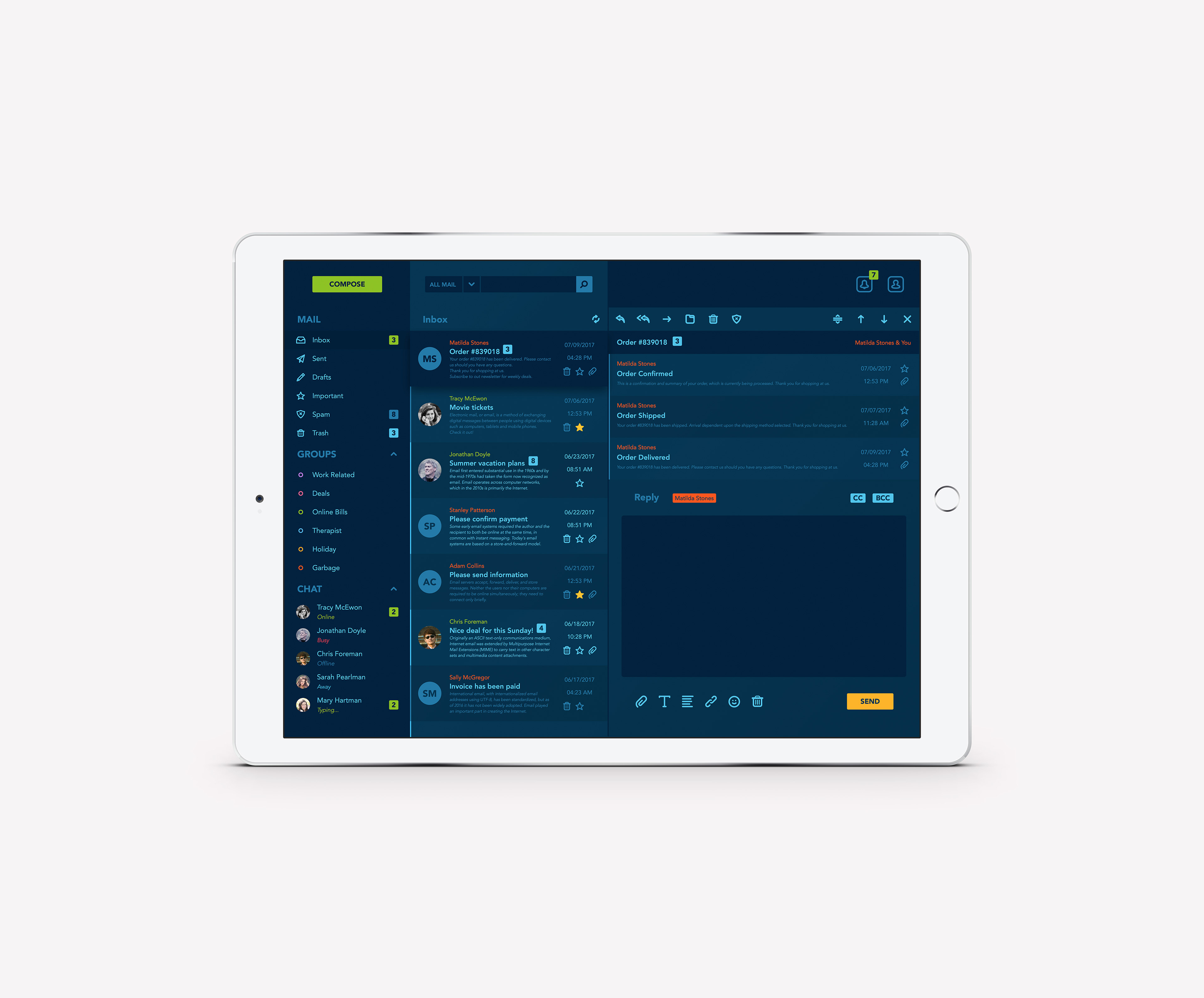 iPad E-mail App UI Concept — Variation 2
