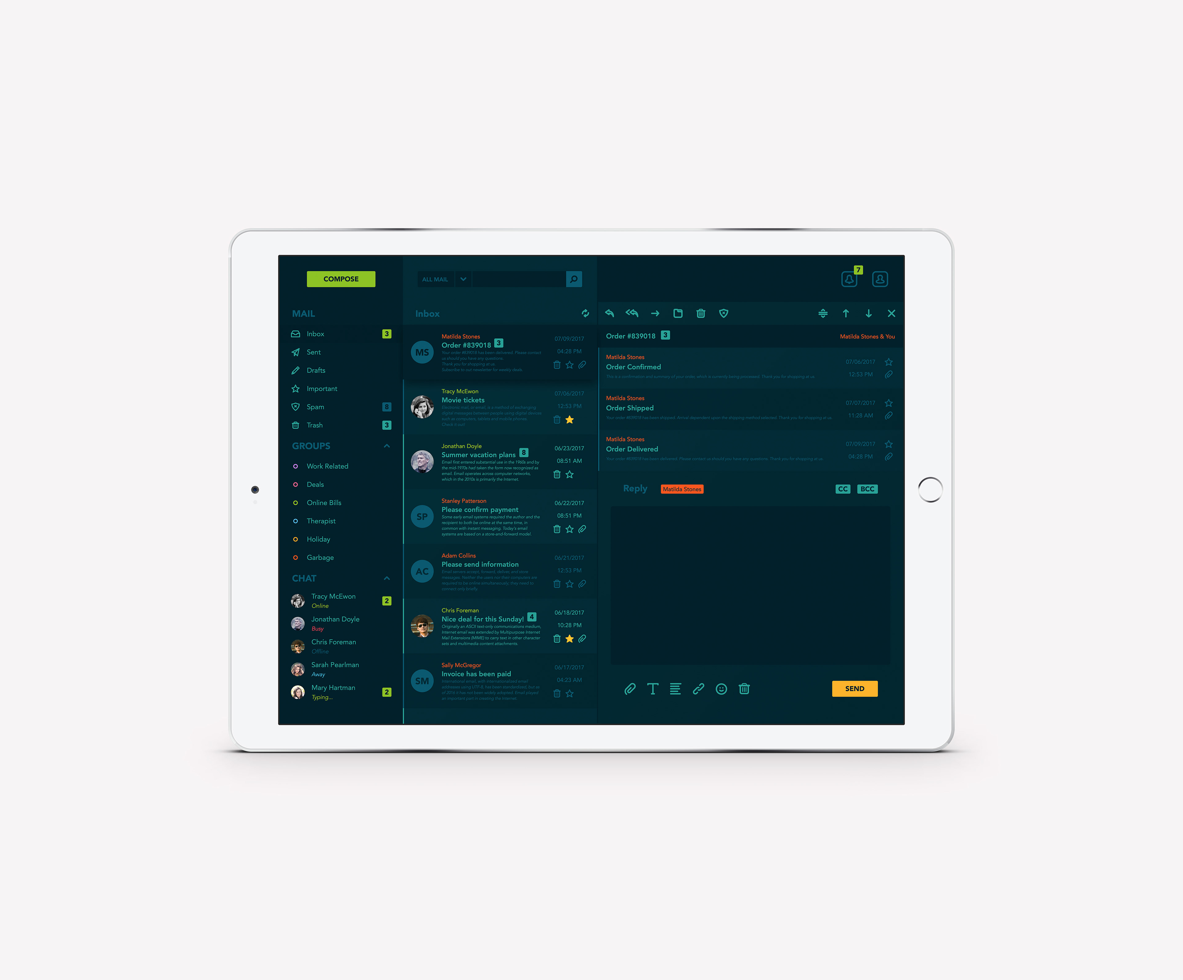 iPad E-mail App UI Concept — Variation 3