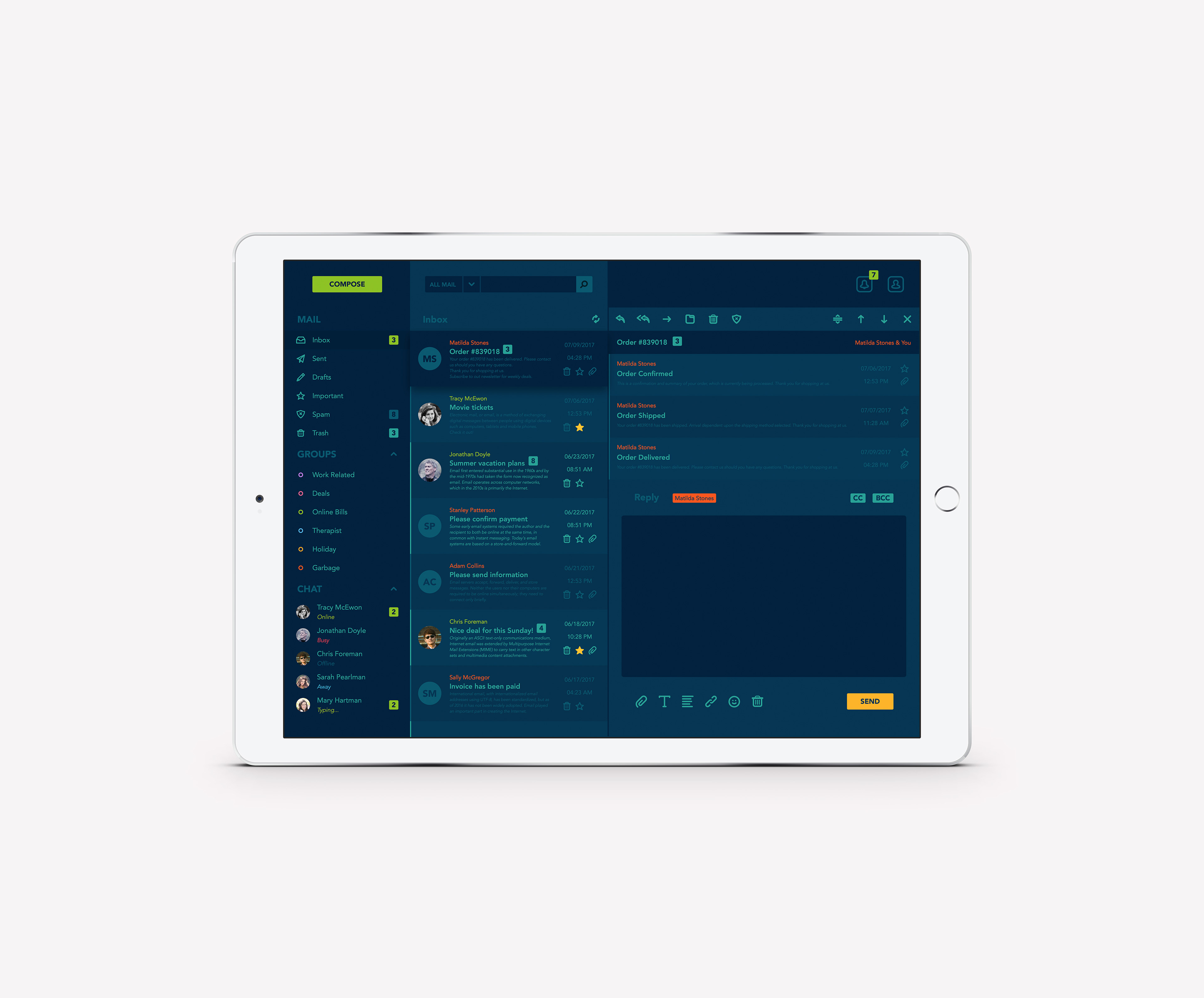 iPad E-mail App UI Concept — Variation 6