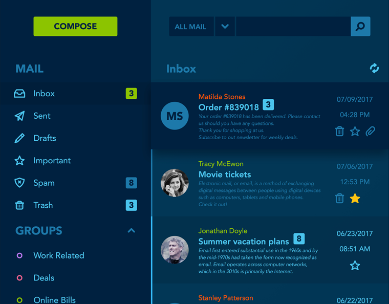 iPad E-mail App UI Concept