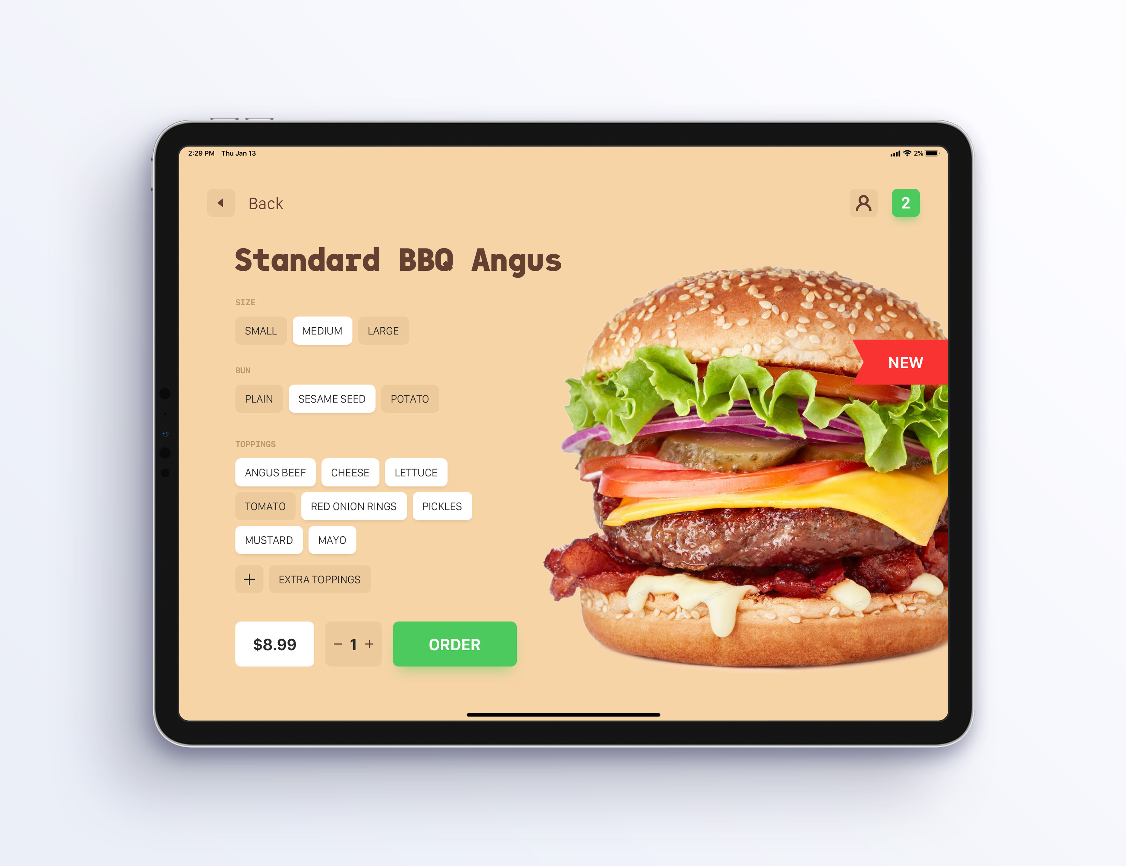 iPad Food Ordering App UI Concept — Variation 1
