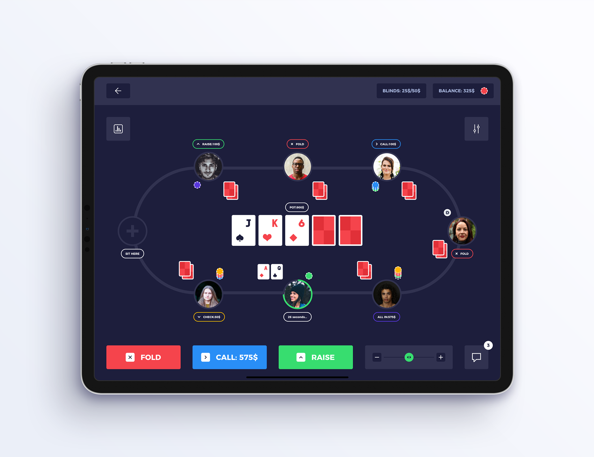 iPad Poker App UI Concept — Variation 1